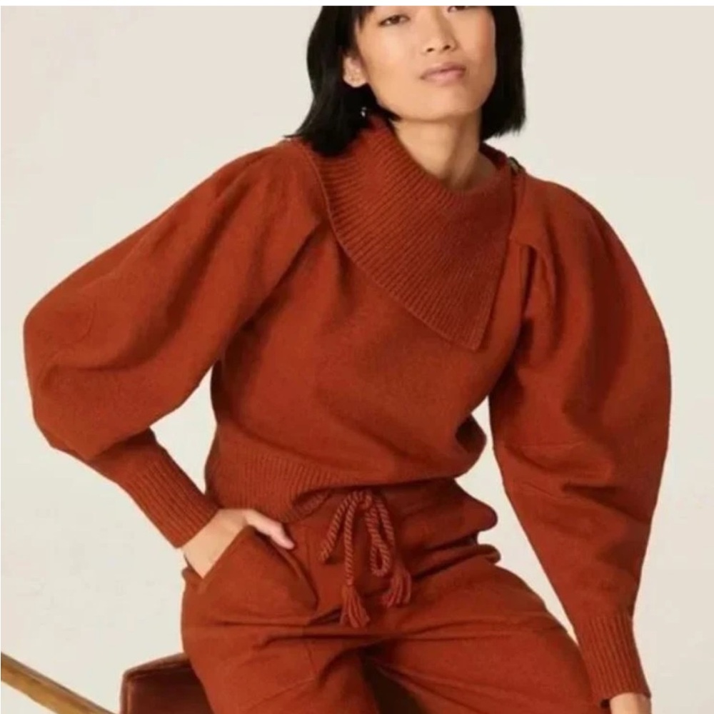 Ulla Johnson Riley rust wool high neck sweater exaggerated sleeves Size small